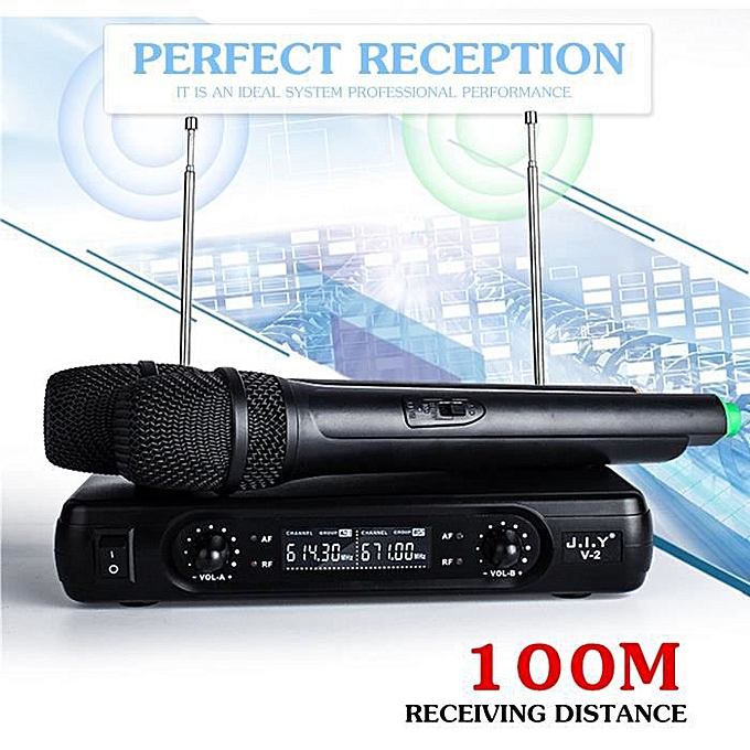 White Label Paire de Micros pro Sans Fil Microphone FM Chant DJ Karaoké