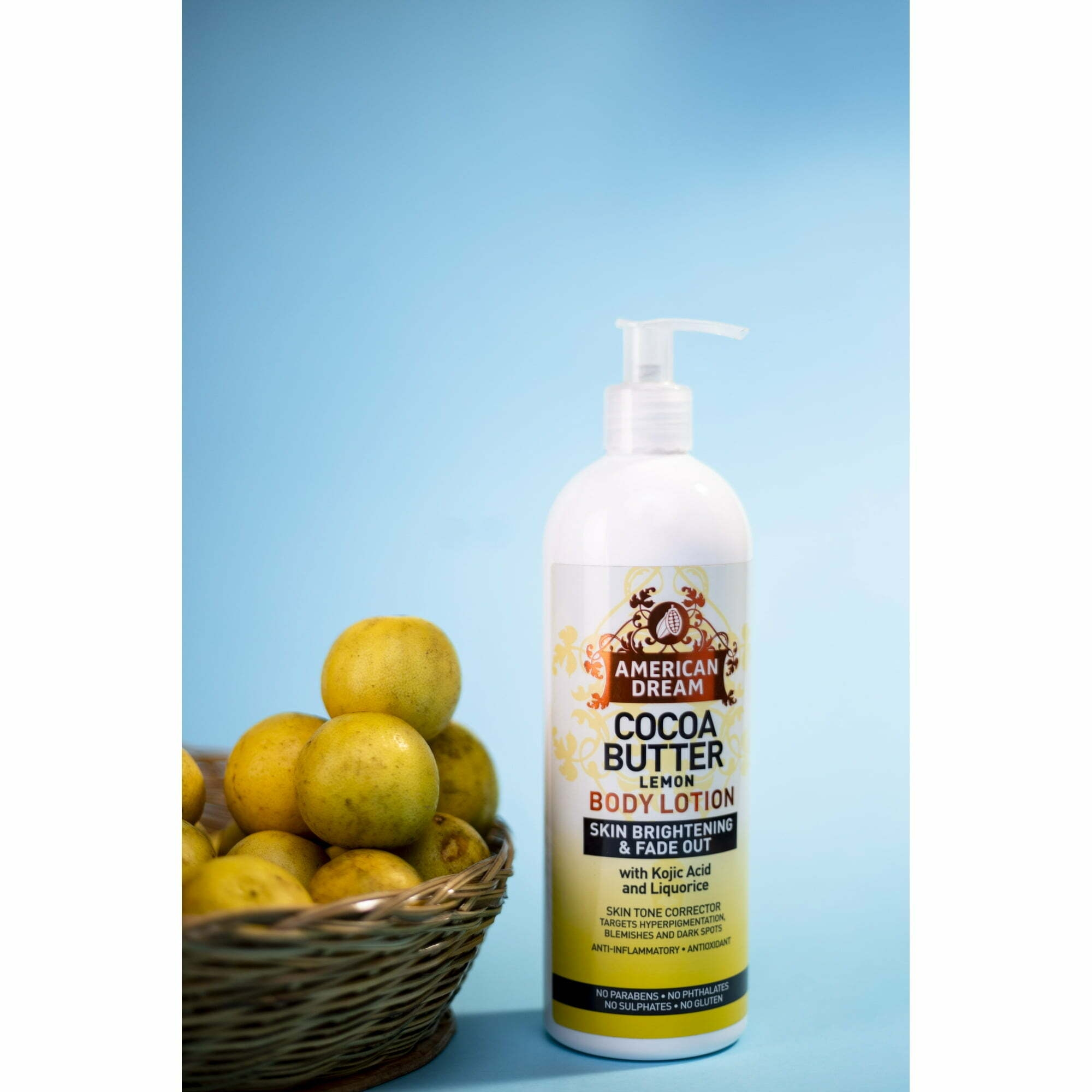 American Dream Cocoa Butter Lemon Body Lotion, All-Natural Ingredients with with Kojic Acid and Licorice, 16 oz