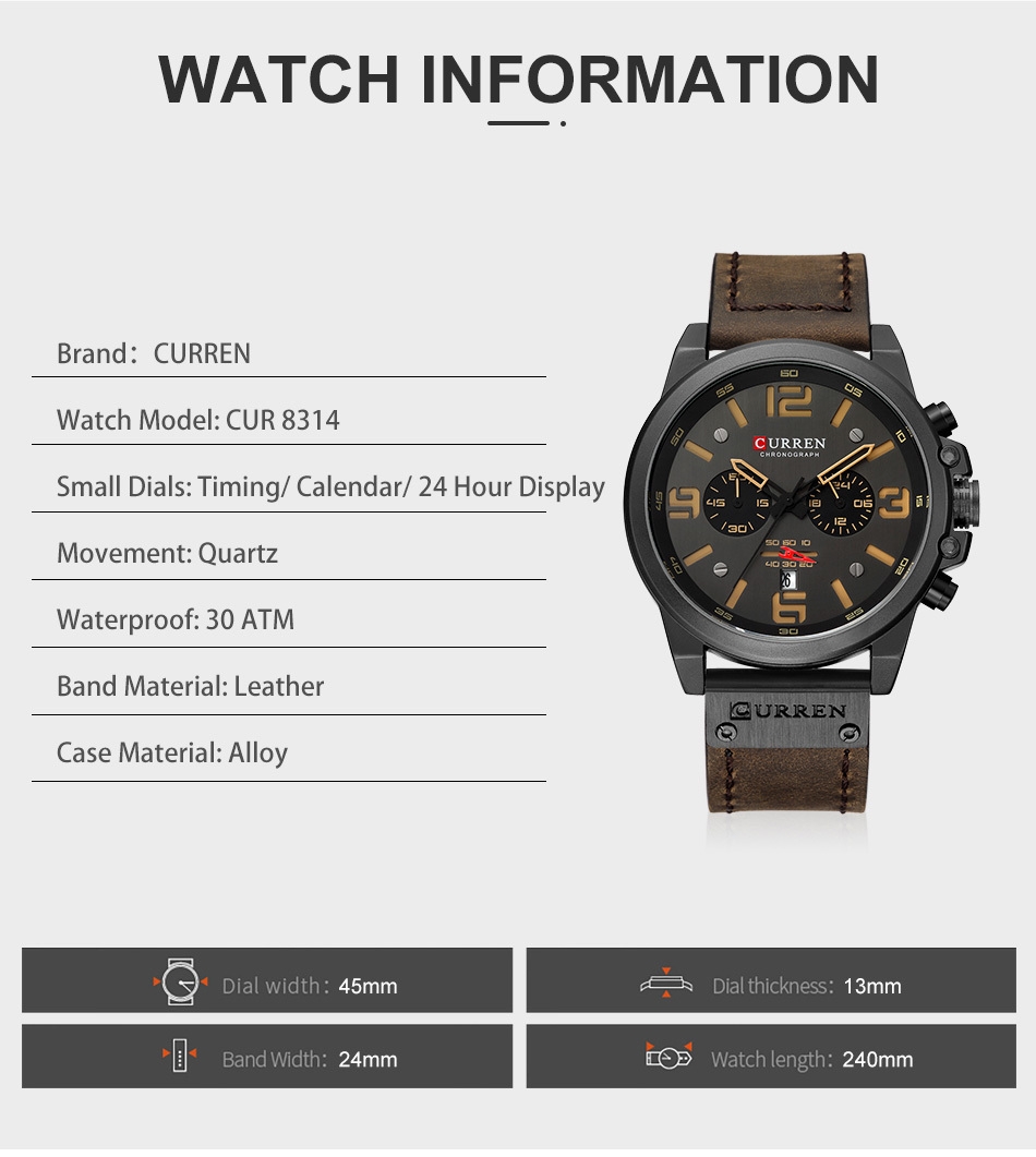 Reloj Brand Logo Curren 8314 Men Original Quartz Watch Fashion Charm Style Luxury Wristwatches Fashion Watch For Man