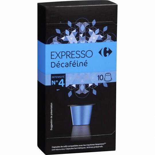 Carrefour Café Capsules Expresso Décaféiné N°4 Compatibles avec les machines Nespresso 10