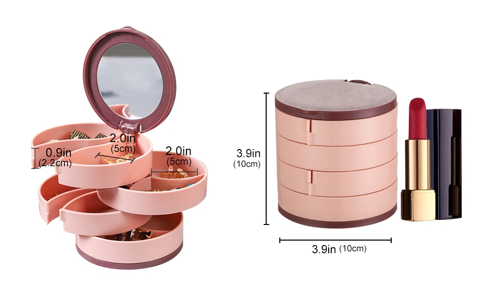 Veki - Caja de almacenamiento de joyas con espejo, organizador de joyas pequeñas para mujer