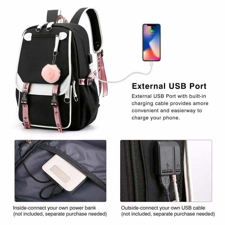 Backpack for Girls Kids Schoolbag Teen Bookbags Casual College Daypack with USB Charging Port, by PAKASEPT