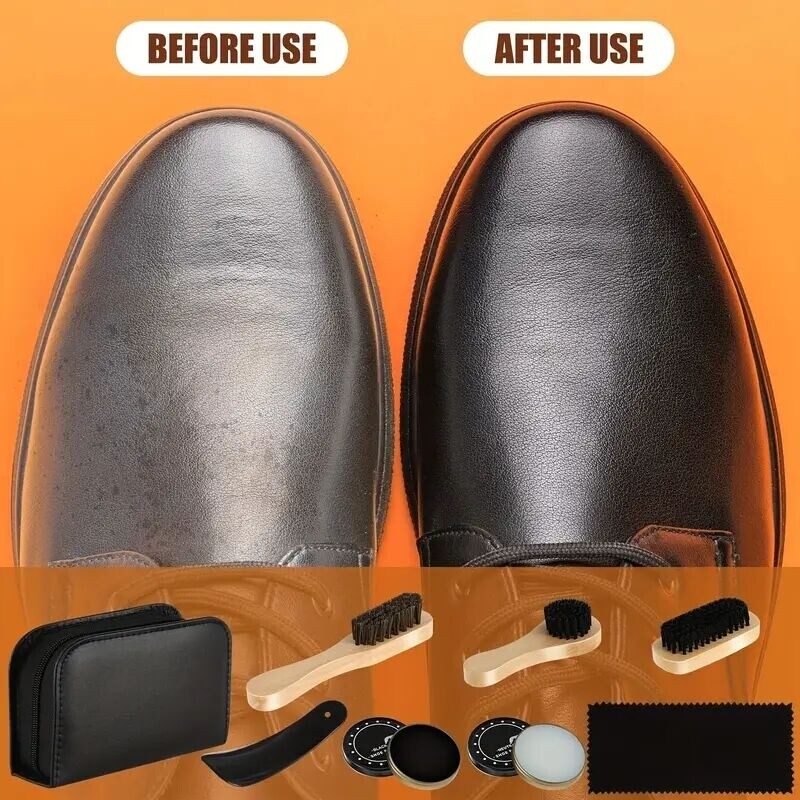 1set tools 3pcs wooden shoe brushes 2pcs shoe wax 1pc shoe horn leather set suitable for home and travel use 6
