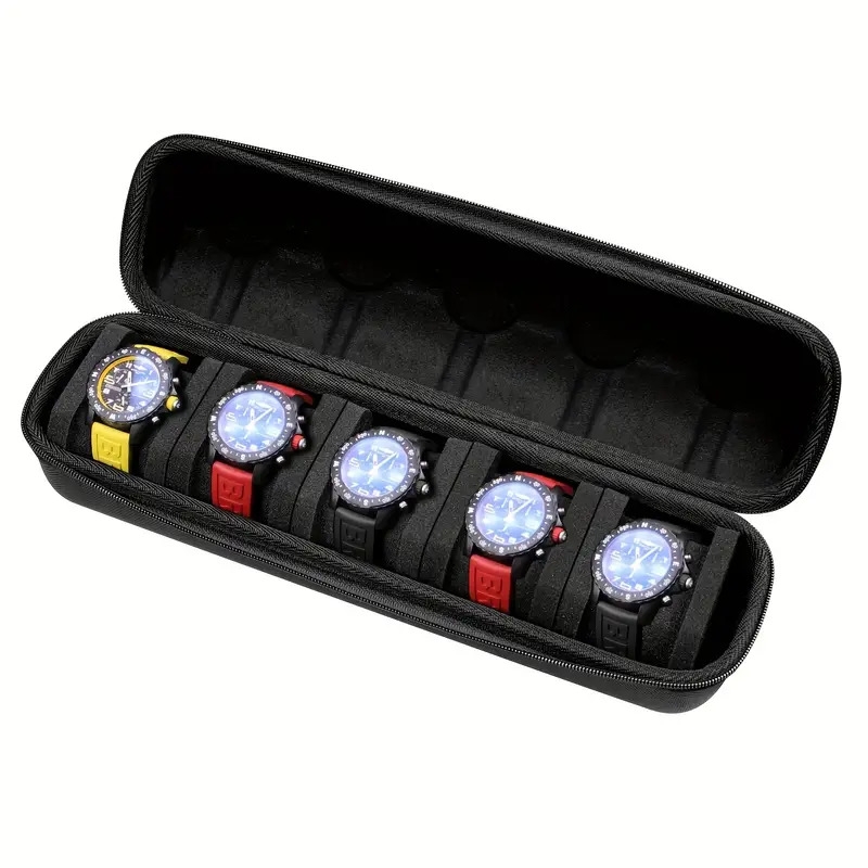 5 slot watch travel box watch storage box hard shell watch travel box suitable for mens and womens watch handbags with soft foam pillow and handle details 7