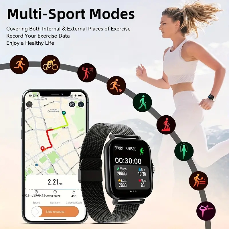hot 2023 new large screen full touch outdoor smartwatch for men and women with exercise straps dialing answering phones alarm clocks calculators sleep monitors pedometer caloric movement trackers multifunctional smartwatch wireless connectivity works for android and iphone phones 5