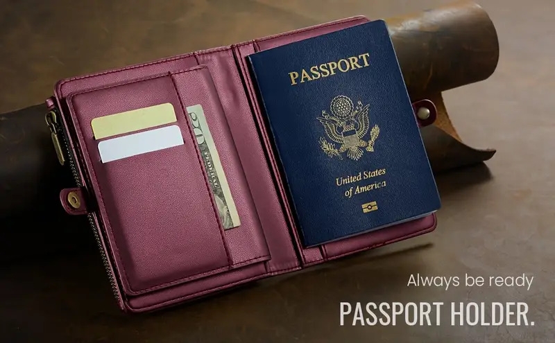 rfid屏蔽护照夹 - 大号仿皮旅行钱包，带可拆卸腕带，安全拉链闭合，多个卡槽和rfid屏蔽技术，适合男女，旅行护照夹，安全文件存储，时尚设计，耐用结构 商品详情 2