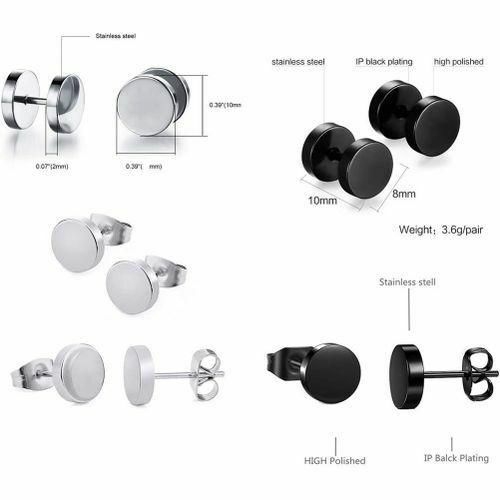 product_image_name-Fashion-Ensemble De 8 Boucles D'oreilles Créoles Unisexes Noires En Acier Inoxydable, Boucles D'oreilles Pendantes Unisexes, Ensemble De Piercings-5
