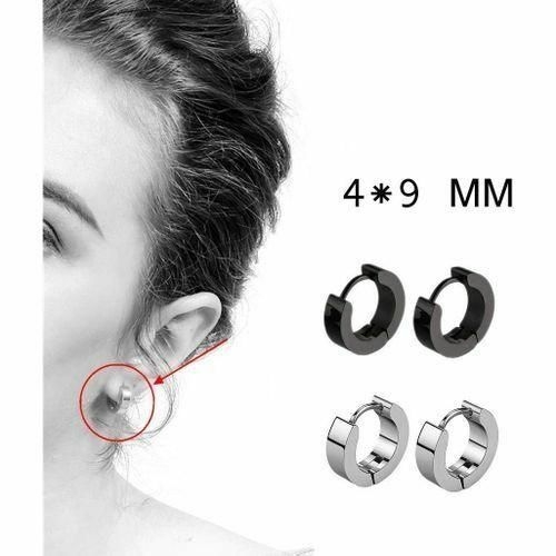 product_image_name-Fashion-Ensemble De 8 Boucles D'oreilles Créoles Unisexes Noires En Acier Inoxydable, Boucles D'oreilles Pendantes Unisexes, Ensemble De Piercings-4