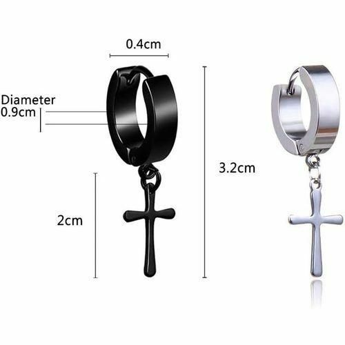 product_image_name-Fashion-Ensemble De 8 Boucles D'oreilles Créoles Unisexes Noires En Acier Inoxydable, Boucles D'oreilles Pendantes Unisexes, Ensemble De Piercings-2