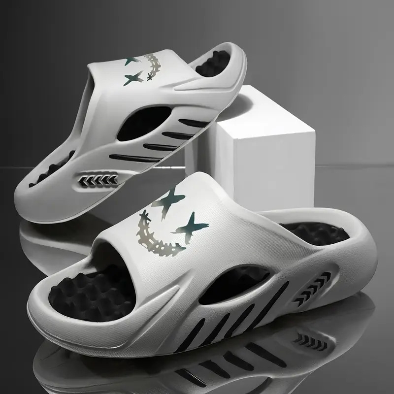 plus size mens stylish color block open toe breathable chunky slippers comfy non slip durable anti odor eva slides mens daily footwear details 5