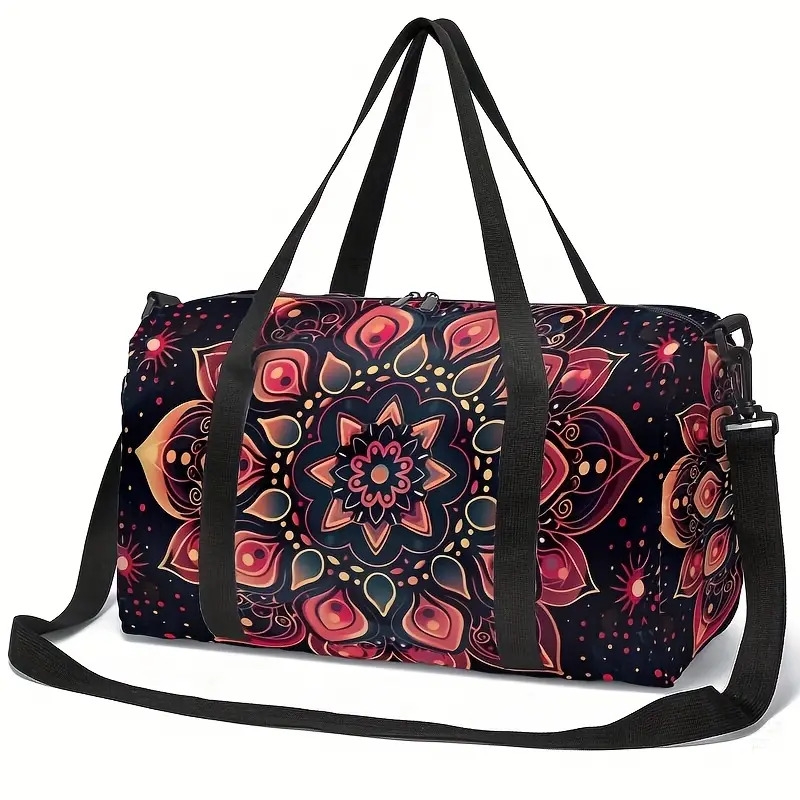 充满活力的波西米亚曼陀罗印花行李袋 - 女士旅行和瑜珈包，带肩带，聚酯材质，混合颜色（紫色、蓝色、粉红色、橙色、青色）- 非常适合健身房、运动或周末度假，旅行行李袋|艺术行李配件 |耐用的旅行装备、旅行包 9