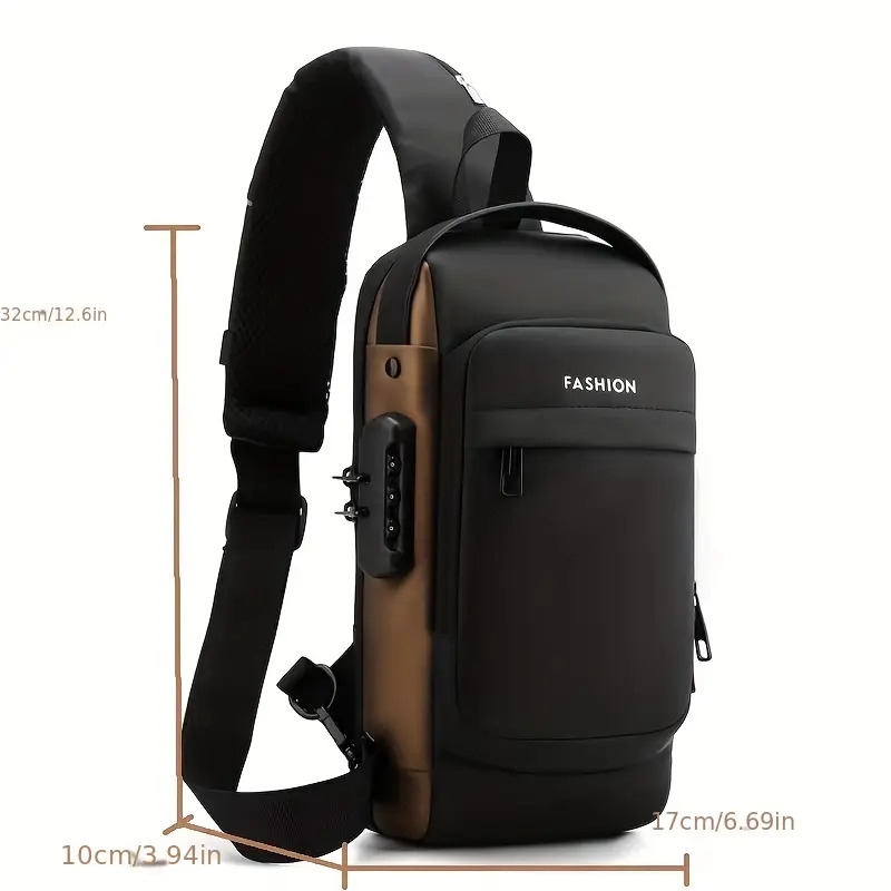 mens waterproof anti theft sling bag with usb charging port lightweight chest bag details 0