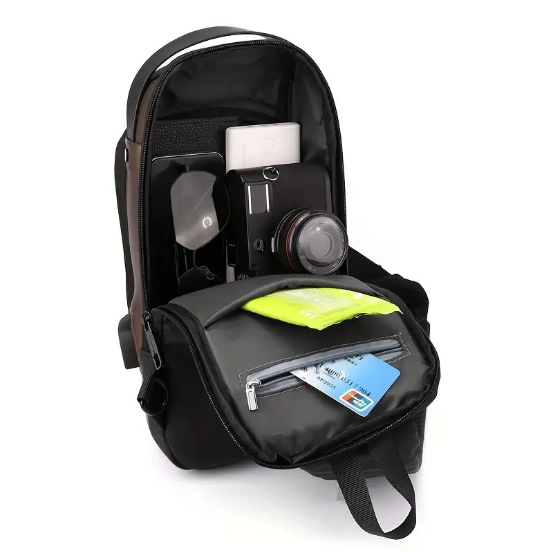 mens waterproof anti theft sling bag with usb charging port lightweight chest bag details 6