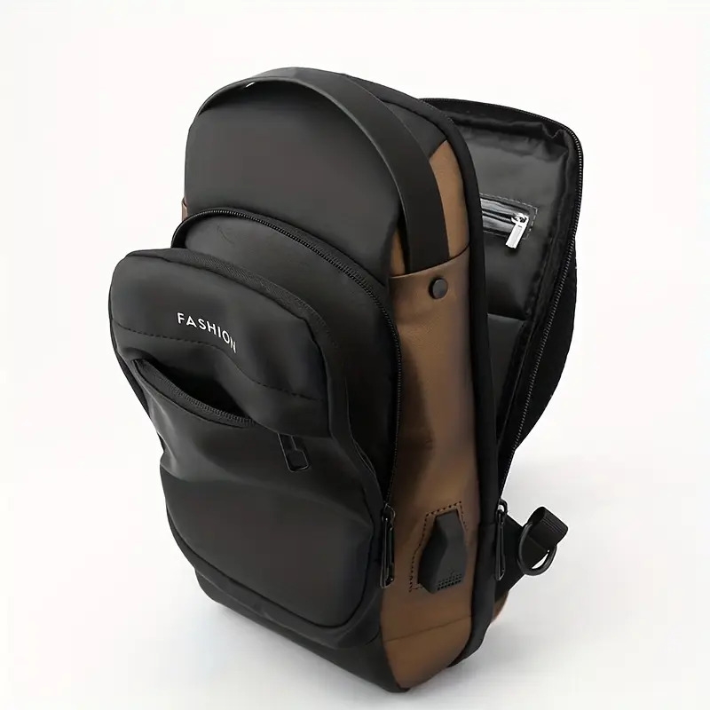 mens waterproof anti theft sling bag with usb charging port lightweight chest bag details 4