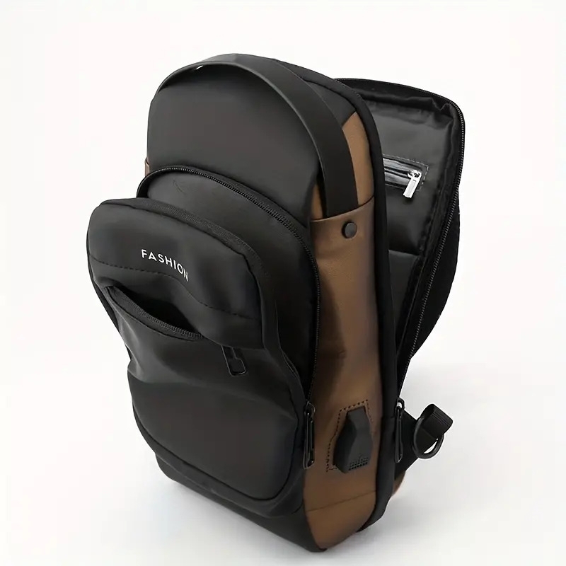 mens waterproof anti theft sling bag with usb charging port lightweight chest bag details 4
