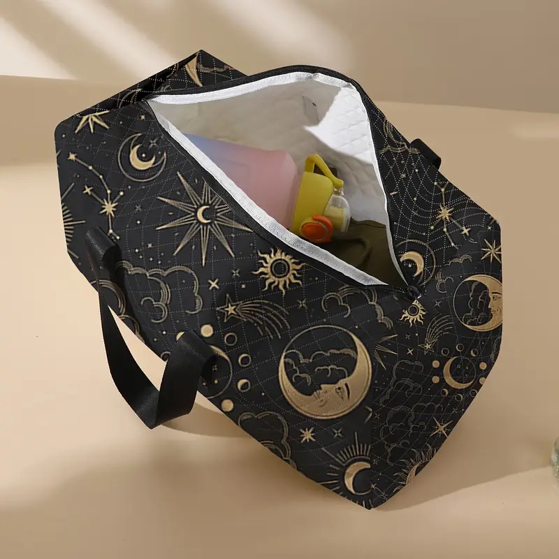 月亮星空图案印花大容量旅行行李袋，度假旅行健身瑜伽手提包，多功能轻便旅行手提行李包过夜包 商品详情 3