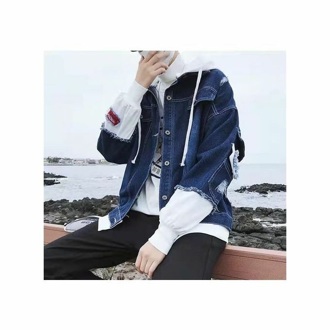 product_image_name-Generic-Denim Jacket Korean Casual Jacket Youth Trend Hooded Couple-Light Blue.-7
