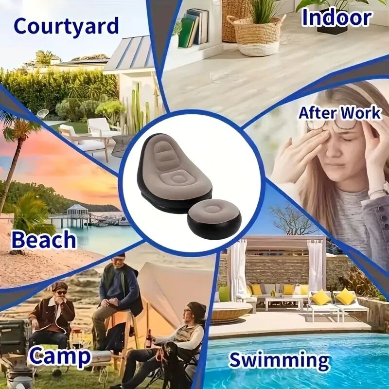 3pcs户外充气沙发套装,带长毛绒面料躺椅和脚凳 - 包括便携式充气泵,耐用塑料框架,混合颜色,适合露营、徒步旅行、音乐节、日光浴 - 轻便且易于安装,充气家具,节日座椅,现代充气,舒适座椅 商品详情 3