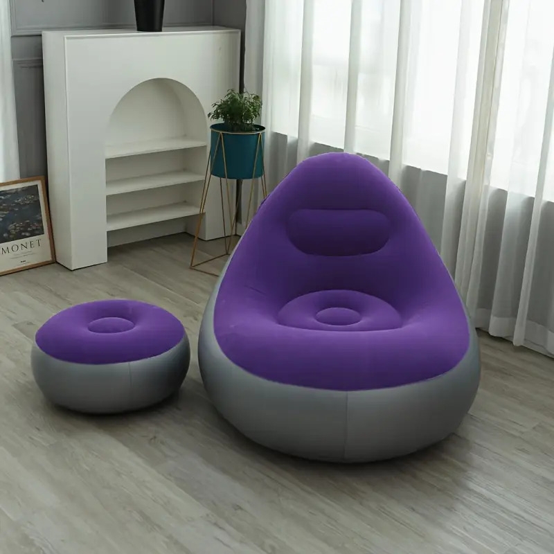 一套充气休闲沙发椅和脚凳,户外折叠躺椅,麂皮休闲沙发,可收纳且可充气,适合露营、旅行、野营, 便携式座椅,旅行椅,可折叠沙发,紧凑型家具,耐用结构,轻便家具,便携式休闲椅,脚凳,旅行者,露营者 商品详情 1