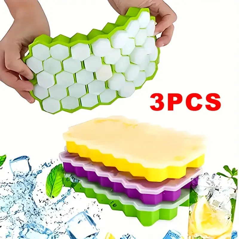 3pcs honeycomb trays 37 cavities bpa free silicone mold with lids festive drinks chilled treats ideal for halloween christmas easter thanksgiving fathers day celebrations details 0