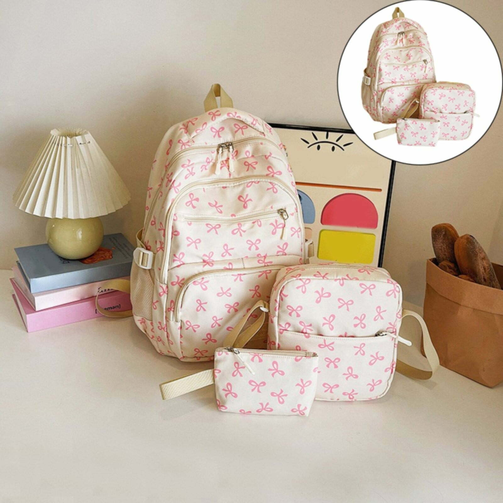 XYKA Women’s Bow Backpack 3-Piece Set - Stylish Nylon Rucksack with Bow Design, Lightweight Travel Backpack & Crossbody Bag & Handbag - Fashionable & Functional Storage Bag