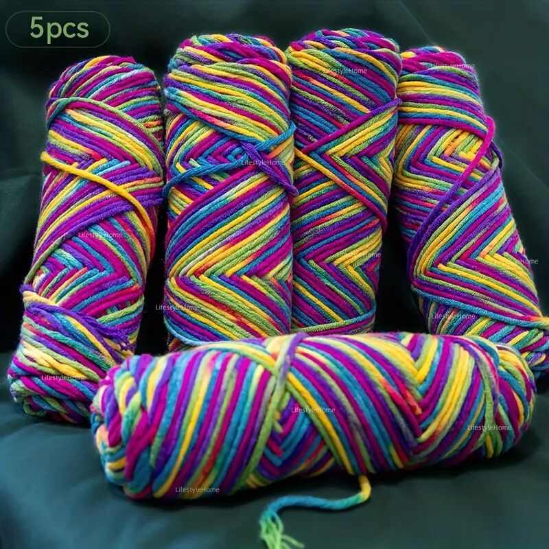 5卷亚克力彩色编织8股围巾线奶棒针粗线刺绣用