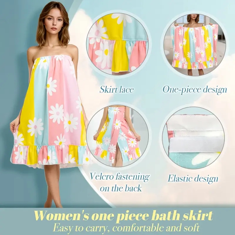 Vestido toalla de microfibra con estampado tropical para mujer - 280 g/m², secado rápido, elástico en la parte superior, dobladillo con volantes, lavable a máquina, tema costero, resistente a los desgastes - Falda toalla suave y absorbente para spa, ducha, hogar, playa y viajes