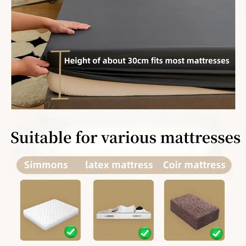 1pc soft and comfortable waterproof fitted sheet with deep pocket for bedroom and guest room solid color bedding for a cozy and stylish sleeping experience details 1