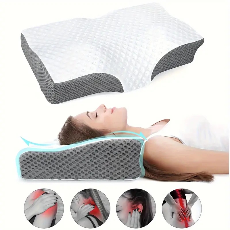 1pc cervical neck pillow ergonomic orthopedic memory foam neck pillow contoured support pillows for side back and stomach sleepers details 1