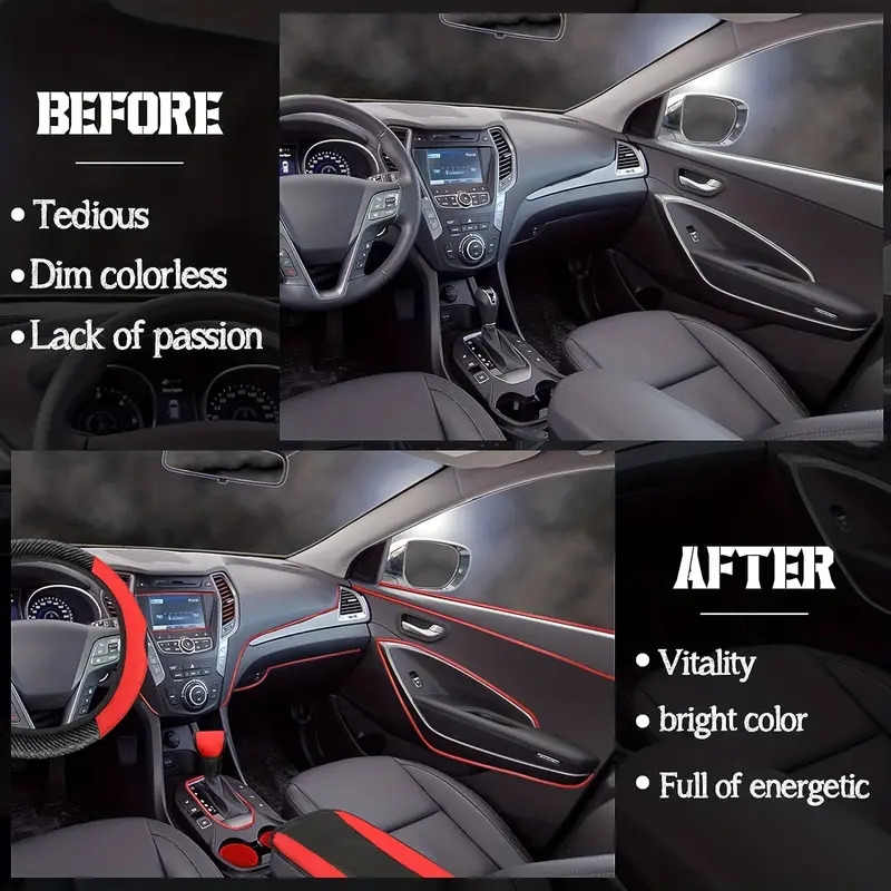 30pcs car supplies set pu leather anti slip steering wheel cover car air vent decor strip air conditioning insert strip with installation tool 3