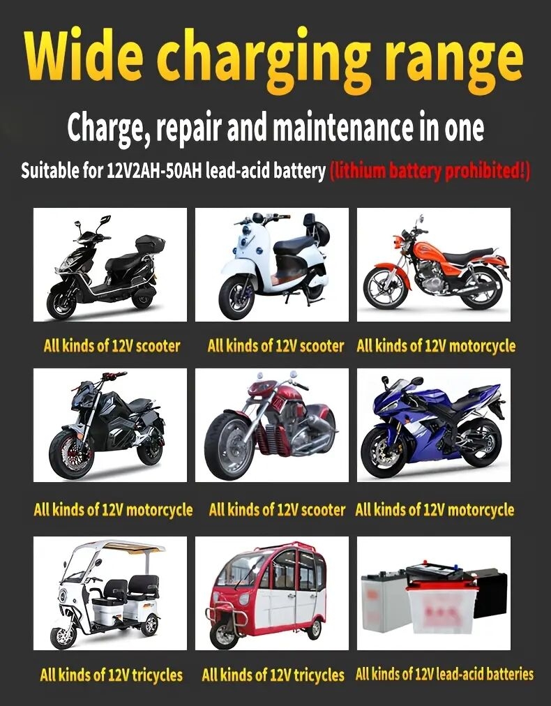 automobile and motorcycle battery charger 12v 3amp fully automatic   lead acid agm gel intelligent maintenance charger lcd suitable for automobiles trucks and motorcycles Product details 0