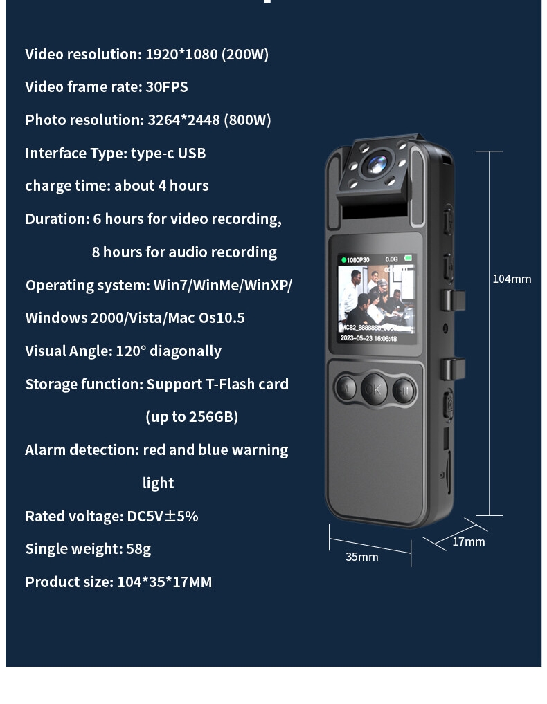 Mini caméra Portable, enregistreur vidéo numérique, caméra corporelle de sécurité Full Hd 1080p avec écran de 1.3 pouces