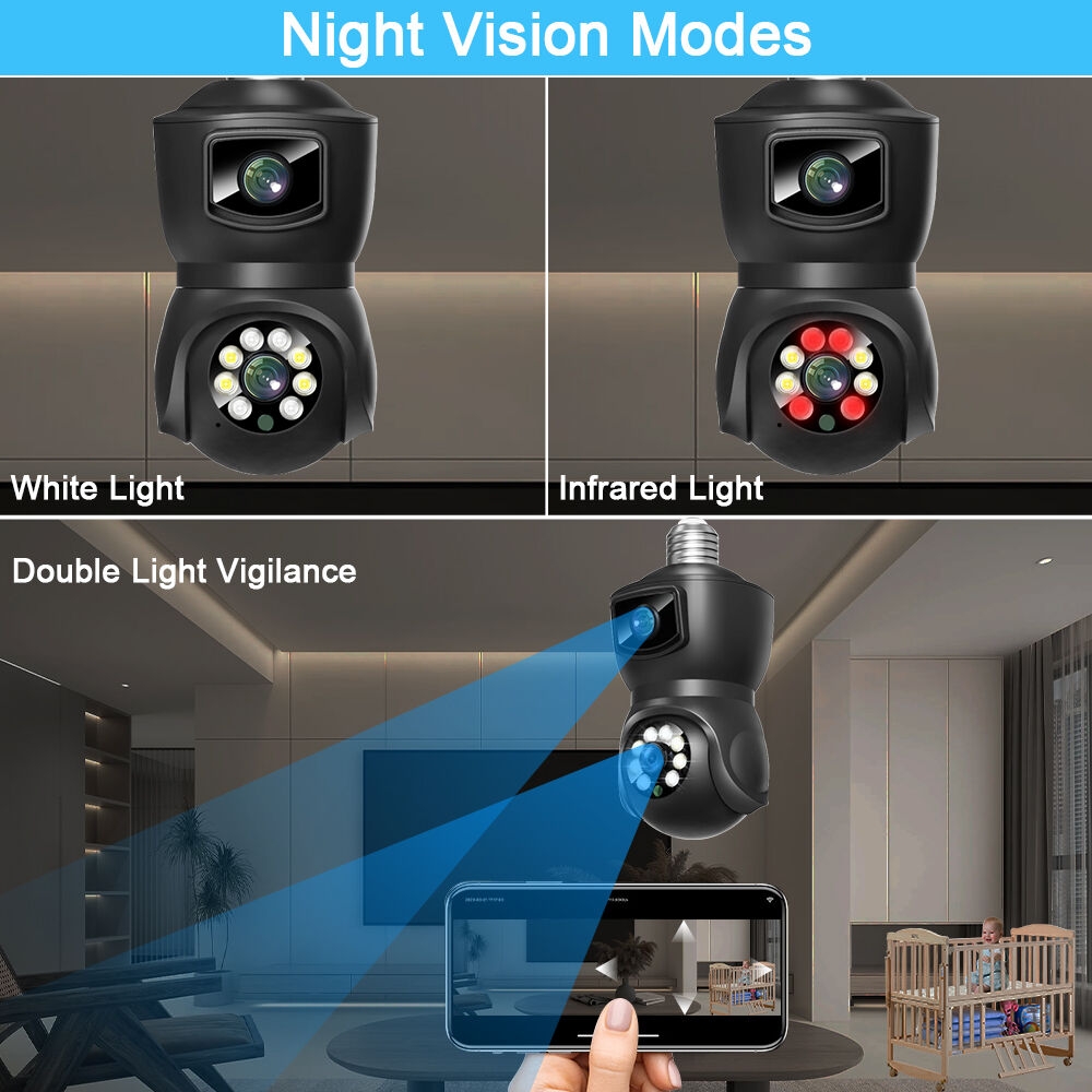 6MP Dual-Lens E27 Smart WiFi PTZ Camera: Dual Screen, Auto Tracking, Indoor Security Surveillance IP Camera V380 Pro