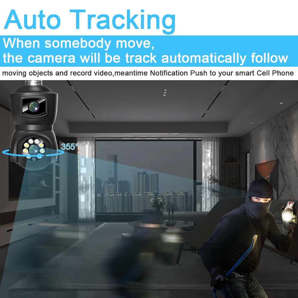 6MP Dual-Lens E27 Smart WiFi PTZ Camera: Dual Screen, Auto Tracking, Indoor Security Surveillance IP Camera V380 Pro