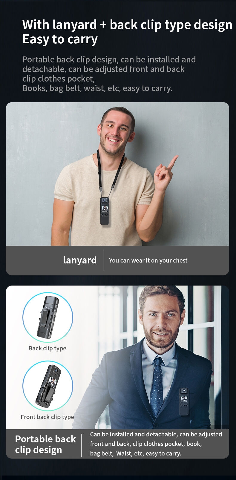 Mini caméra Portable, enregistreur vidéo numérique, caméra corporelle de sécurité Full Hd 1080p avec écran de 1.3 pouces