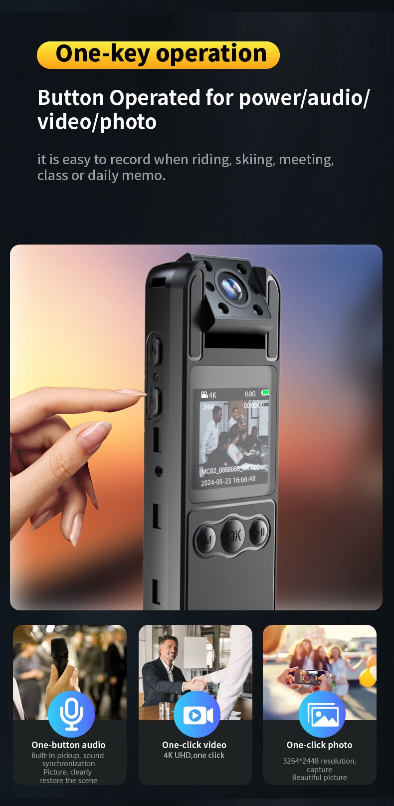 Mini caméra Portable, enregistreur vidéo numérique, caméra corporelle de sécurité Full Hd 1080p avec écran de 1.3 pouces