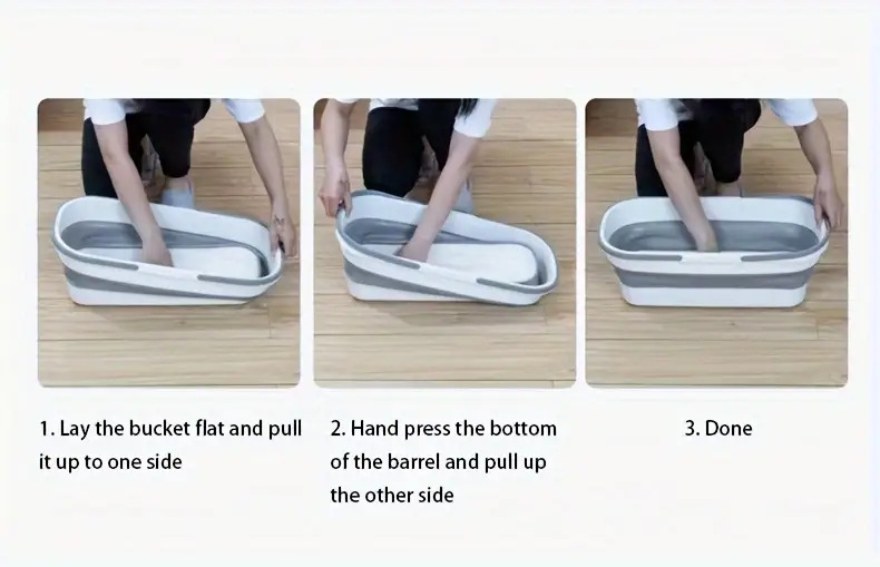1个可折叠的桶，带有皮带滚轮，便携式矩形水盆，适用于洗车、洗衣和家庭使用，耐用塑料材料，理想的酒店和家庭储存 商品详情 5