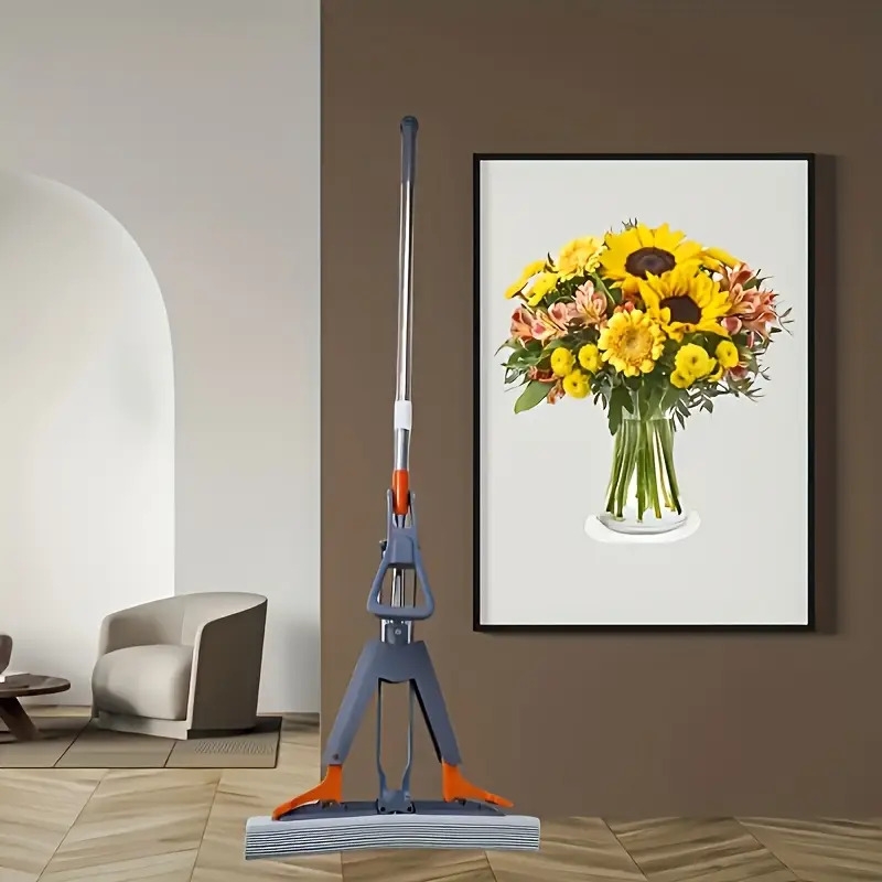 多功能双折泡棉拖把，附2个替换头，海绵拖把半折即可挤出水，无需洗手，加大加厚吸水一扫清洁懒人地板清洁神器拖把 详情 3