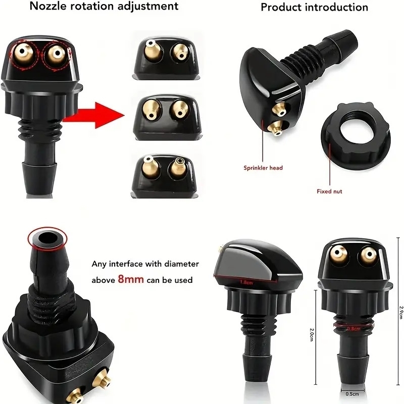 1 set universal style car windshield wiper nozzle 2 meter hose 6 connectors 4 double hole water spray nozzles details 2