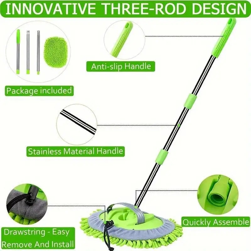 1 set car washing mop kit clean your car rv or truck easily with 2 replacement heads details 0