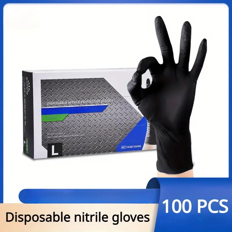 100pcs, Disposable Nitrile Gloves, Durable Household Cleaning Gloves, Tattoo Gloves, Waterproof Food Grade Gloves Suitable For Kitchens, Food Processing, Cleaning, Hair Dyeing, Beauty Salons, Household Gadgets