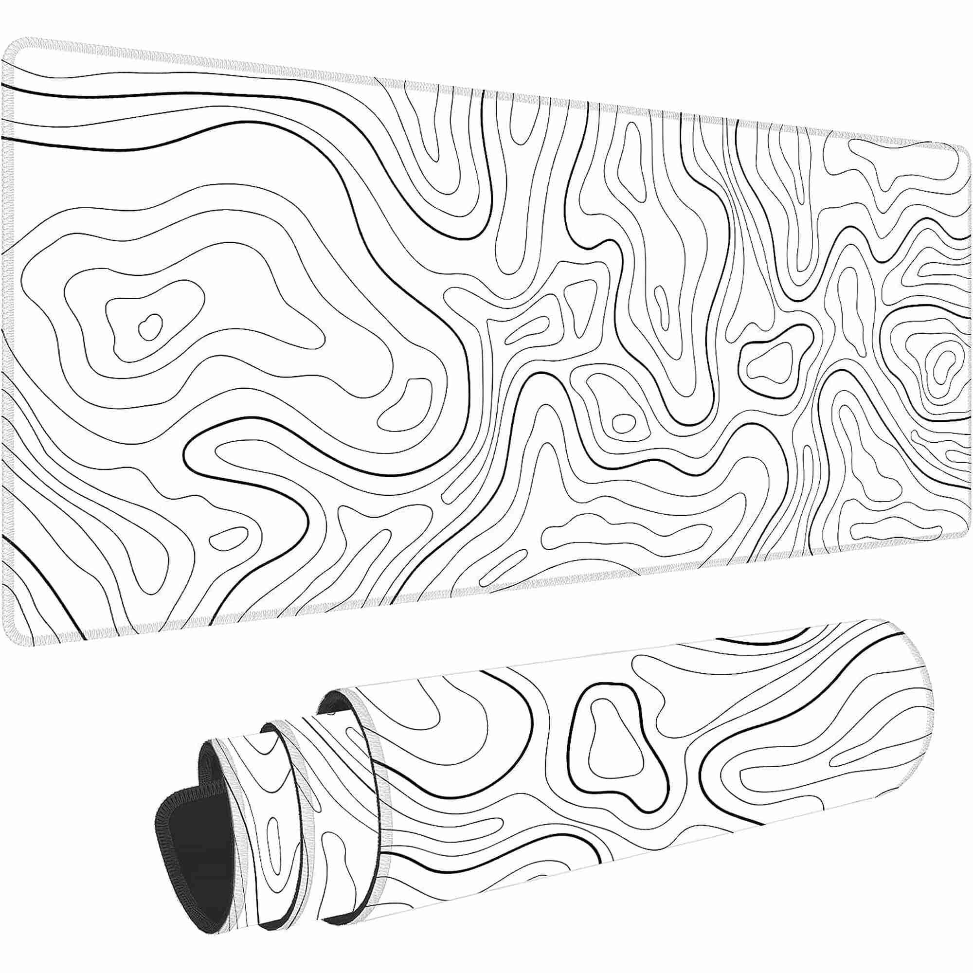 【Super Smooth Fabric】Minimalist Desk Mat Topographic Pattern Gaming Mouse Pad Large Desk Pad with Stitched Edges Gaming Mousepad Aesthetic Deskmat XL, Keyboard Pad for Women Desk 31.5