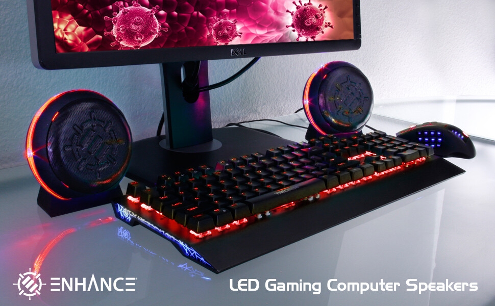 haut-parleurs de jeu d'ordinateur rouge ordinateur portable de bureau LED