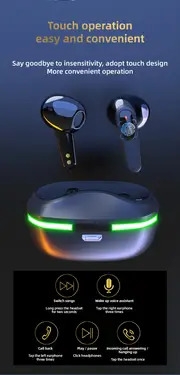 tws v5 3 true wireless stereo earbuds tws gaming hand free headphone touch button low latency low power consumption headset auto power on ergonomic design dual connect water proof ipx4 earphones with rgb light charging case built in mic for mobile phone details 6