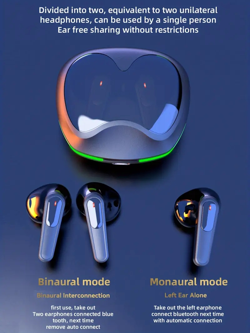 tws v5 3 true wireless stereo earbuds tws gaming hand free headphone touch button low latency low power consumption headset auto power on ergonomic design dual connect water proof ipx4 earphones with rgb light charging case built in mic for mobile phone details 8