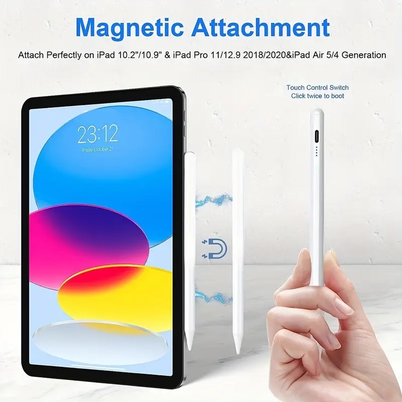 stylus pen for ios android touch screens magnetic design rechargeable universal active stylus pen compatible for iphone lenovo huawei vivo samsung galaxy microsoft apple ipad pro mini air digital pencil perfect for phone tablet writing drawing class game boy gift notes video clips available in pink blue black white red green details 3