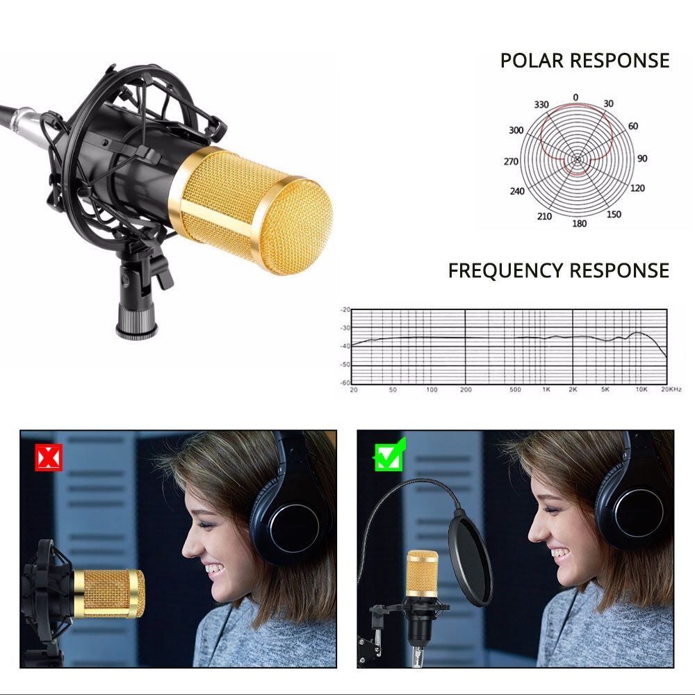 Kit microphone avec bras de ciseaux de suspension réglable pour l' enregistrement de radiodiffusion en studio