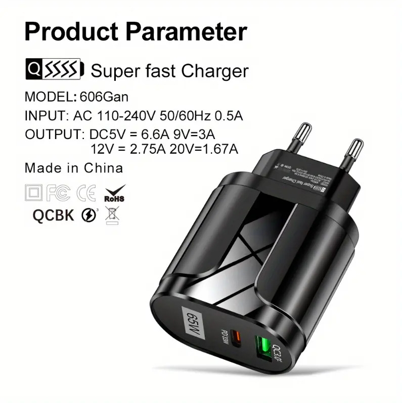 usb charger 65w fast charging mobile phone adapter for iphone samsung xiaomi wall charger compatible eu us uk plug details 7
