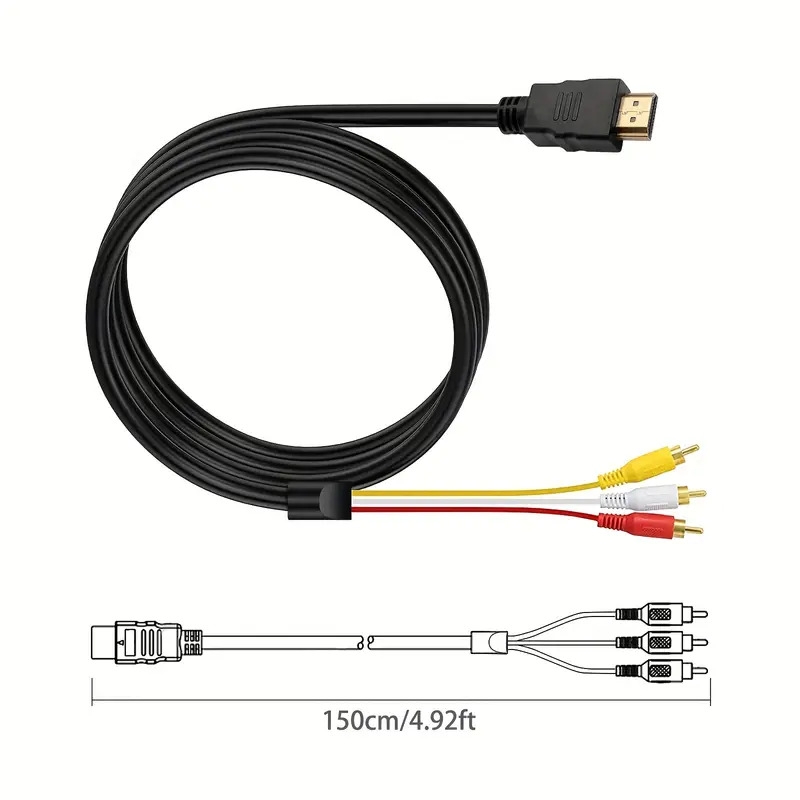 hdmi to rca cable 1080p 5ft hdmi male to 3 rca video audio av cable connector adapter one way transmitter for tv hdtv dvd 2