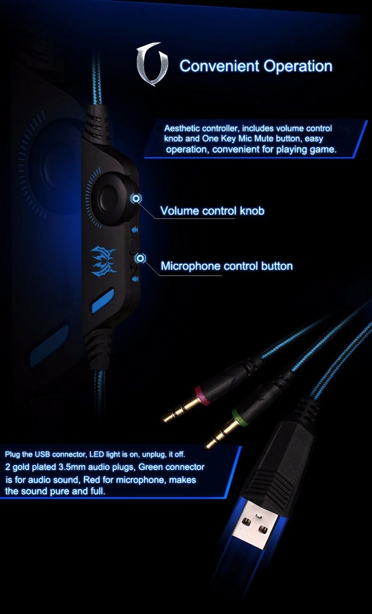 Kotion chaque casque de jeu G2000 écouteur 3.5mm avec lumière rvb micro antibruit son stéréo pour PS5 PS4 PC